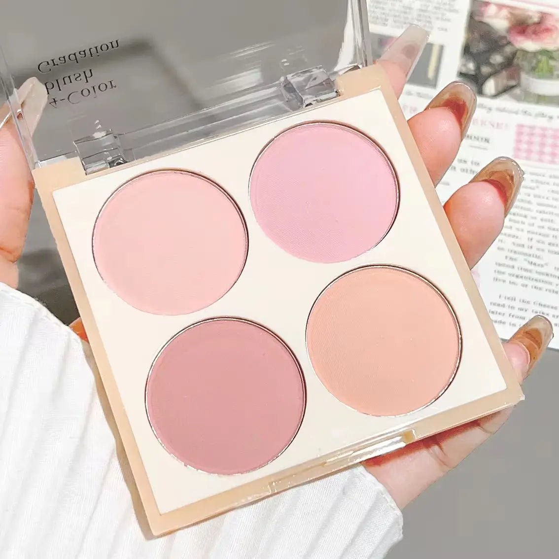 4 - Color Matte Blush Palette — Peach Pink & Coral Korean Soft Glow - Mzunye