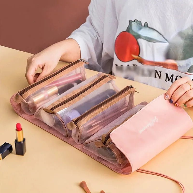4 - in - 1 Detachable Makeup Bag – Large Capacity Folding Travel Cosmetic Organizer - Mzunye