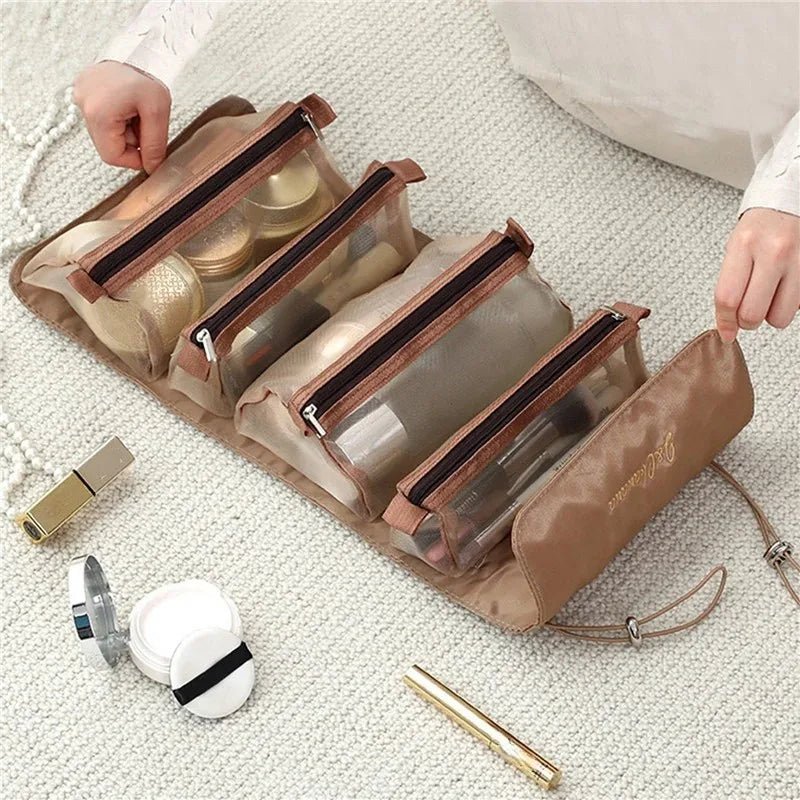 4 - in - 1 Detachable Makeup Bag – Large Capacity Folding Travel Cosmetic Organizer - Mzunye