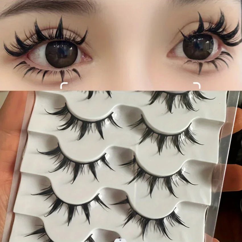 5 Pairs Anime Demon - Style Faux Lashes — Dramatic Volume & Length for Bold Creative Looks - Mzunye