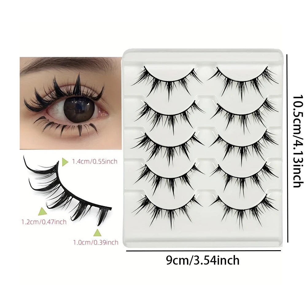 5 Pairs Anime Demon - Style Faux Lashes — Dramatic Volume & Length for Bold Creative Looks - Mzunye