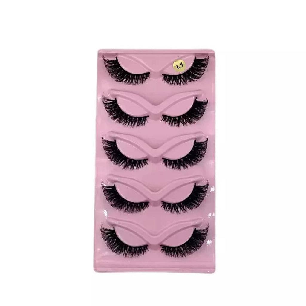 5 Pairs Elongating Cat Eye Faux Lashes — Wispy, Lifted & Natural - Looking - Mzunye