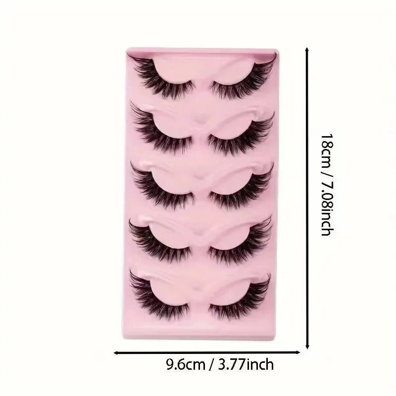 5 Pairs Elongating Cat Eye Faux Lashes — Wispy, Lifted & Natural - Looking - Mzunye