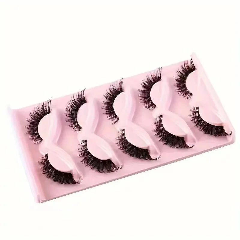 5 Pairs Elongating Cat Eye Faux Lashes — Wispy, Lifted & Natural - Looking - Mzunye