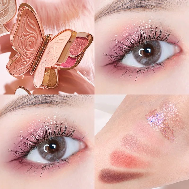 6 Color Eyeshadow Palette — Butterfly Koi Pearl Sequins Glitter Matte Eye Makeup in 4 Designs - Mzunye