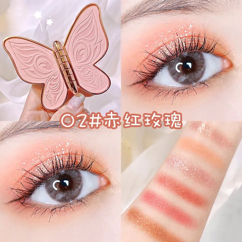 6 Color Eyeshadow Palette — Butterfly Koi Pearl Sequins Glitter Matte Eye Makeup in 4 Designs - Mzunye