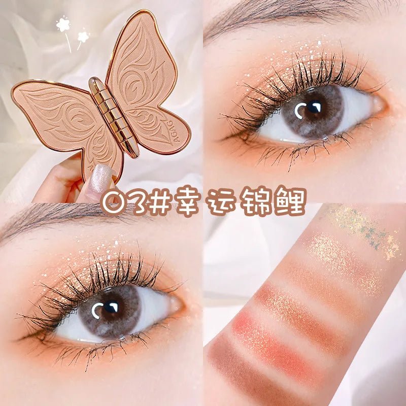 6 Color Eyeshadow Palette — Butterfly Koi Pearl Sequins Glitter Matte Eye Makeup in 4 Designs - Mzunye