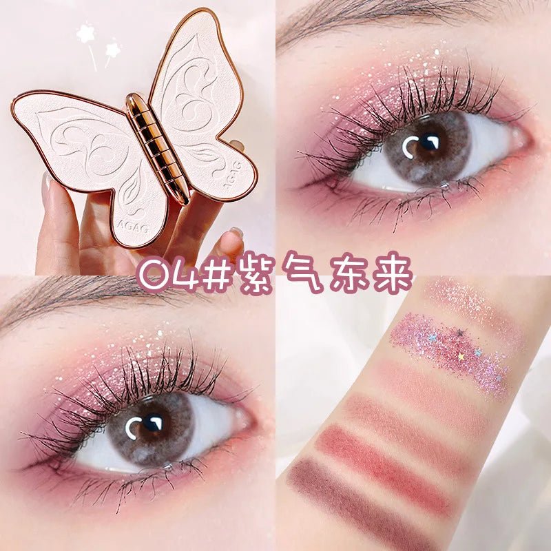6 Color Eyeshadow Palette — Butterfly Koi Pearl Sequins Glitter Matte Eye Makeup in 4 Designs - Mzunye
