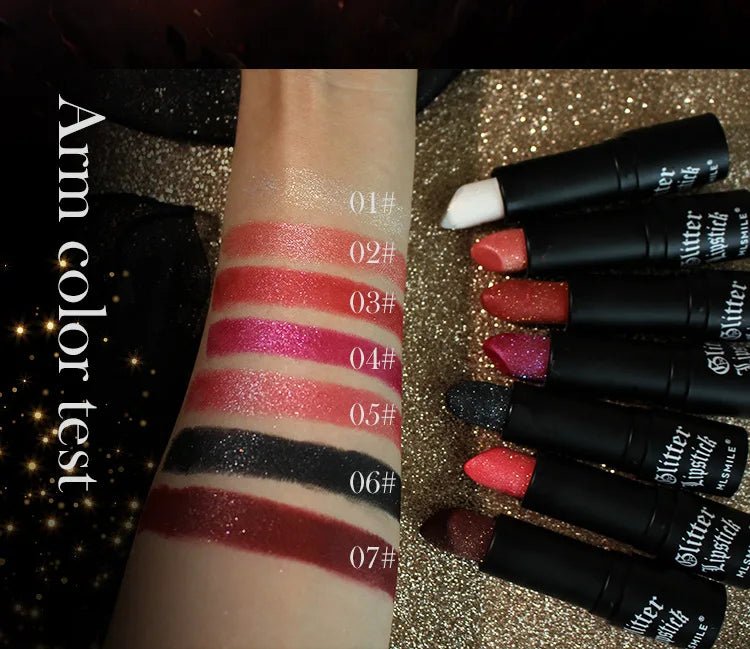 7 Color Glitter Metallic Lipstick — Waterproof Diamond Pearlescent Lip Gloss for Women - Mzunye