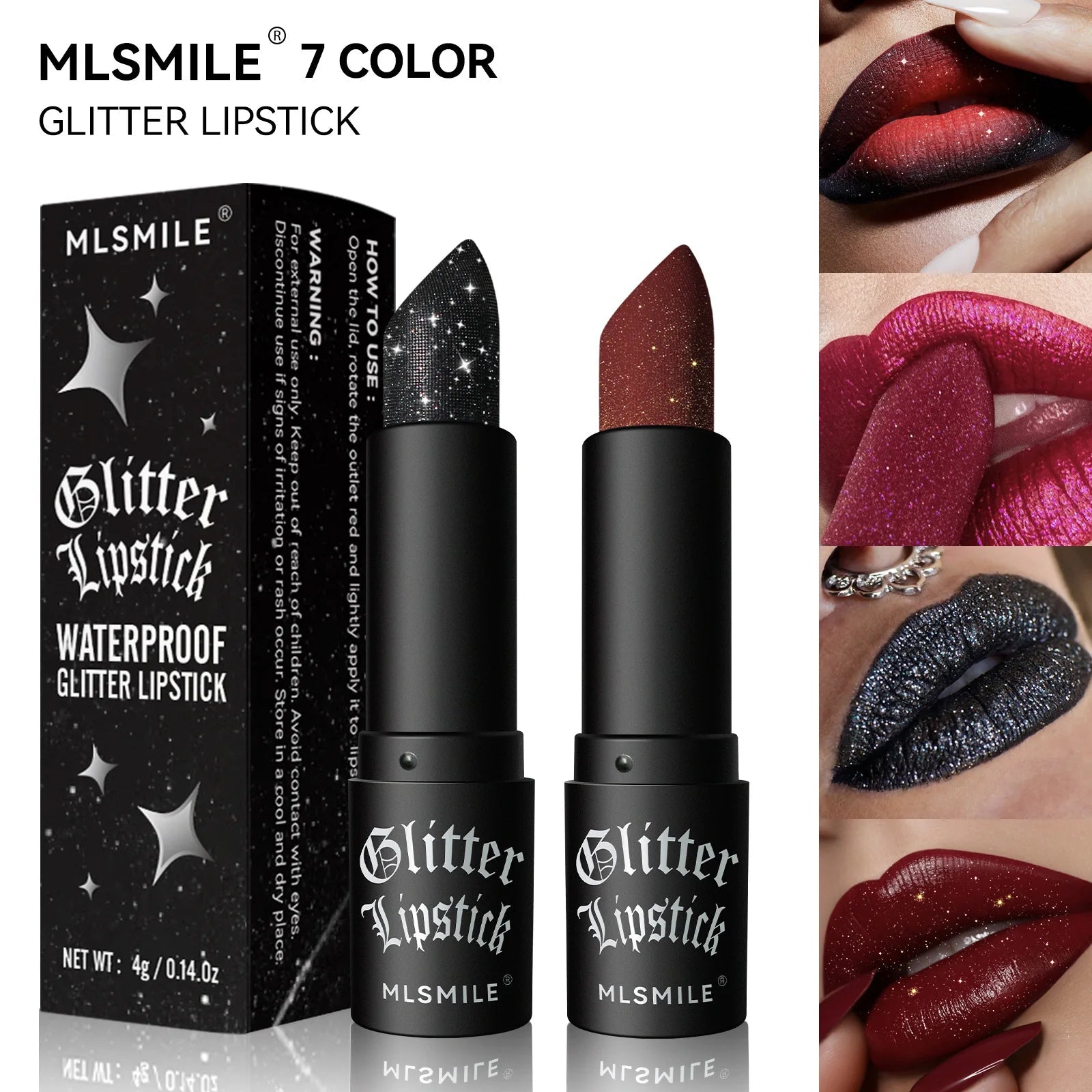 7 Color Glitter Metallic Lipstick — Waterproof Diamond Pearlescent Lip Gloss for Women - Mzunye