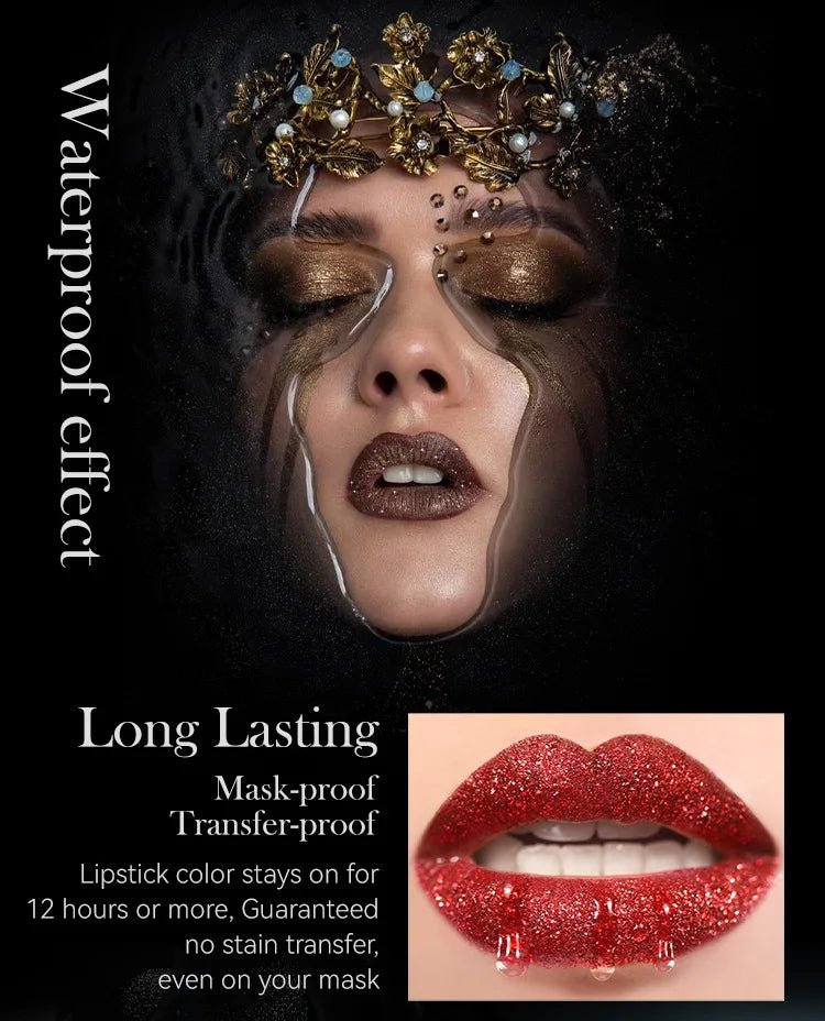 7 Color Glitter Metallic Lipstick — Waterproof Diamond Pearlescent Lip Gloss for Women - Mzunye