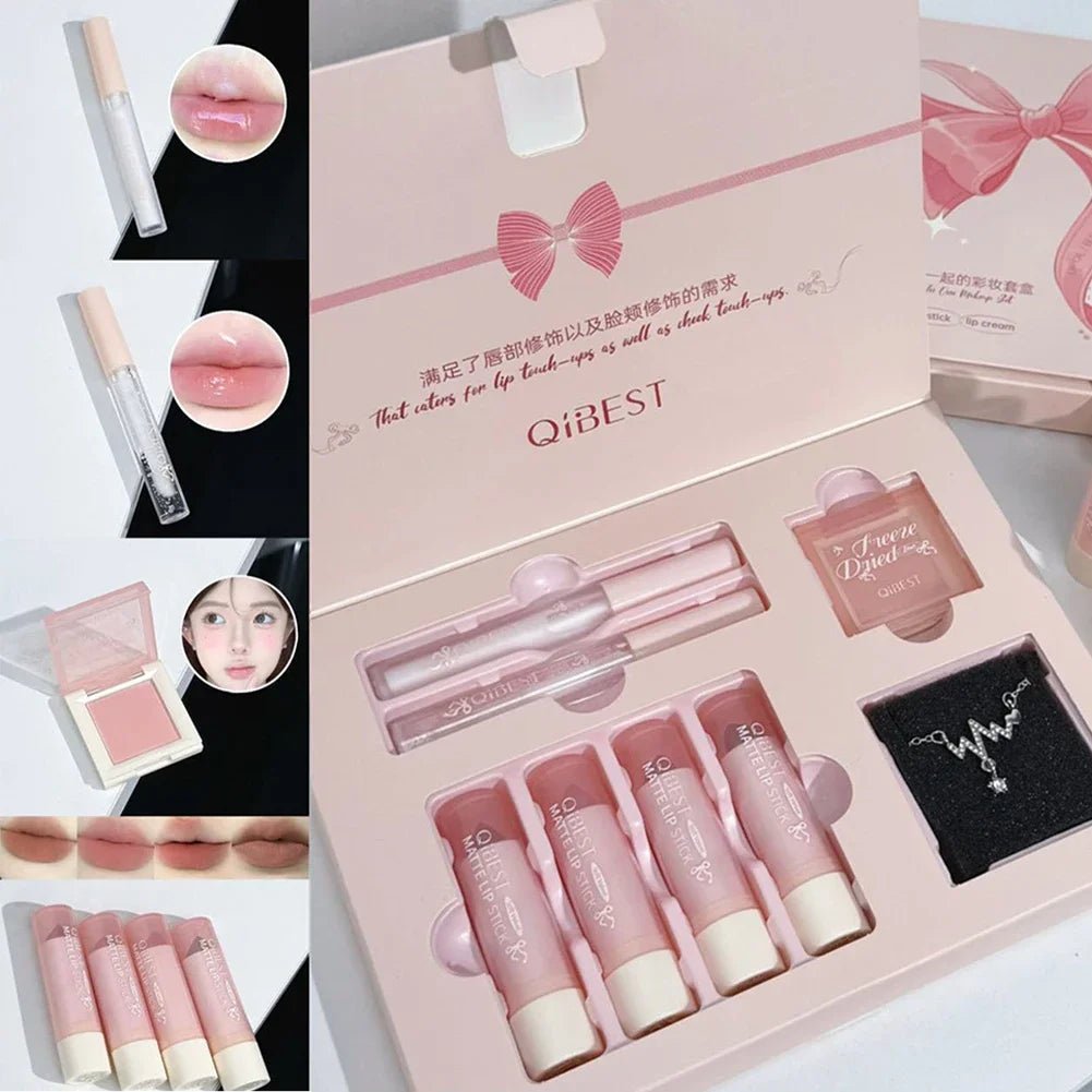 8 - Piece Velvet Lip & Blush Gift Set — Matte Liquid Lipstick, Blush Palette & Necklace - Mzunye