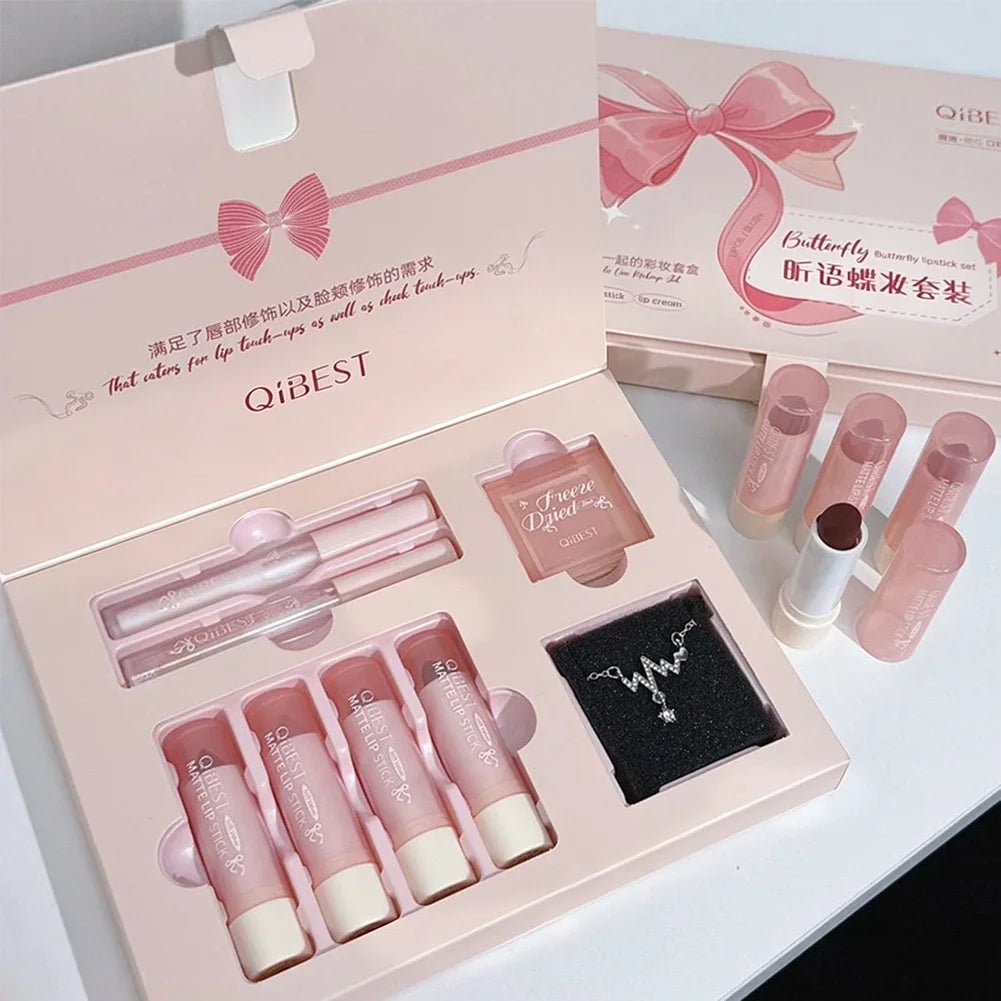 8 - Piece Velvet Lip & Blush Gift Set — Matte Liquid Lipstick, Blush Palette & Necklace - Mzunye