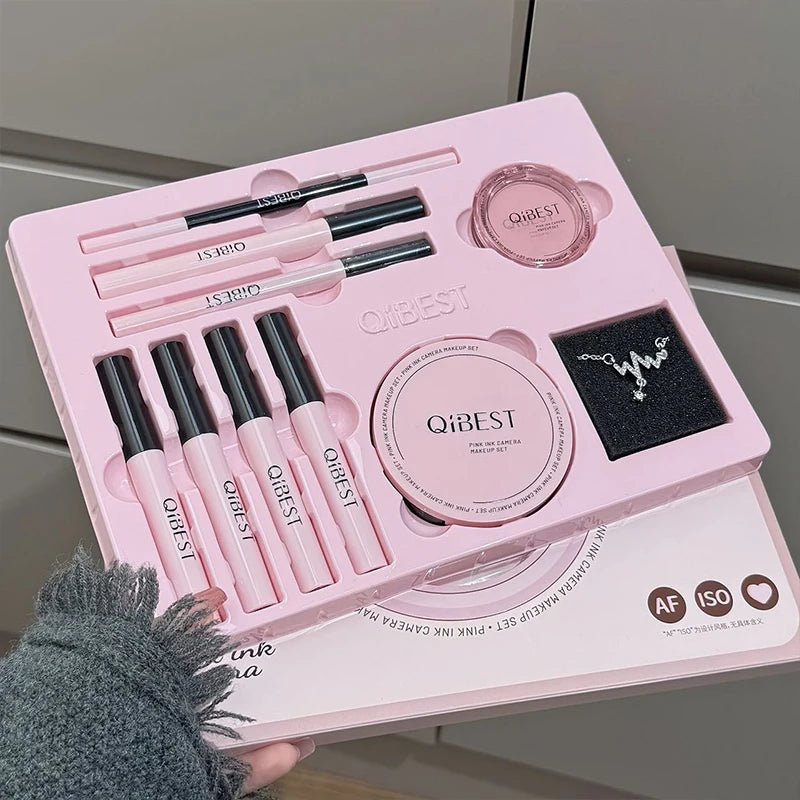 9 - Piece Camera Look Makeup Set — Lip Mud, Blush, Pressed Powder, Mascara & More - Mzunye