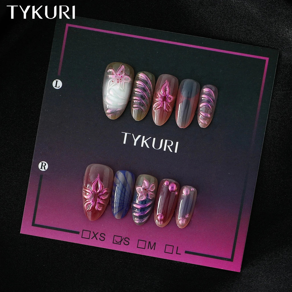 Almond Press - On Nails — Elegant Purple French Style Set with Tool Kit (XS–L) - Mzunye