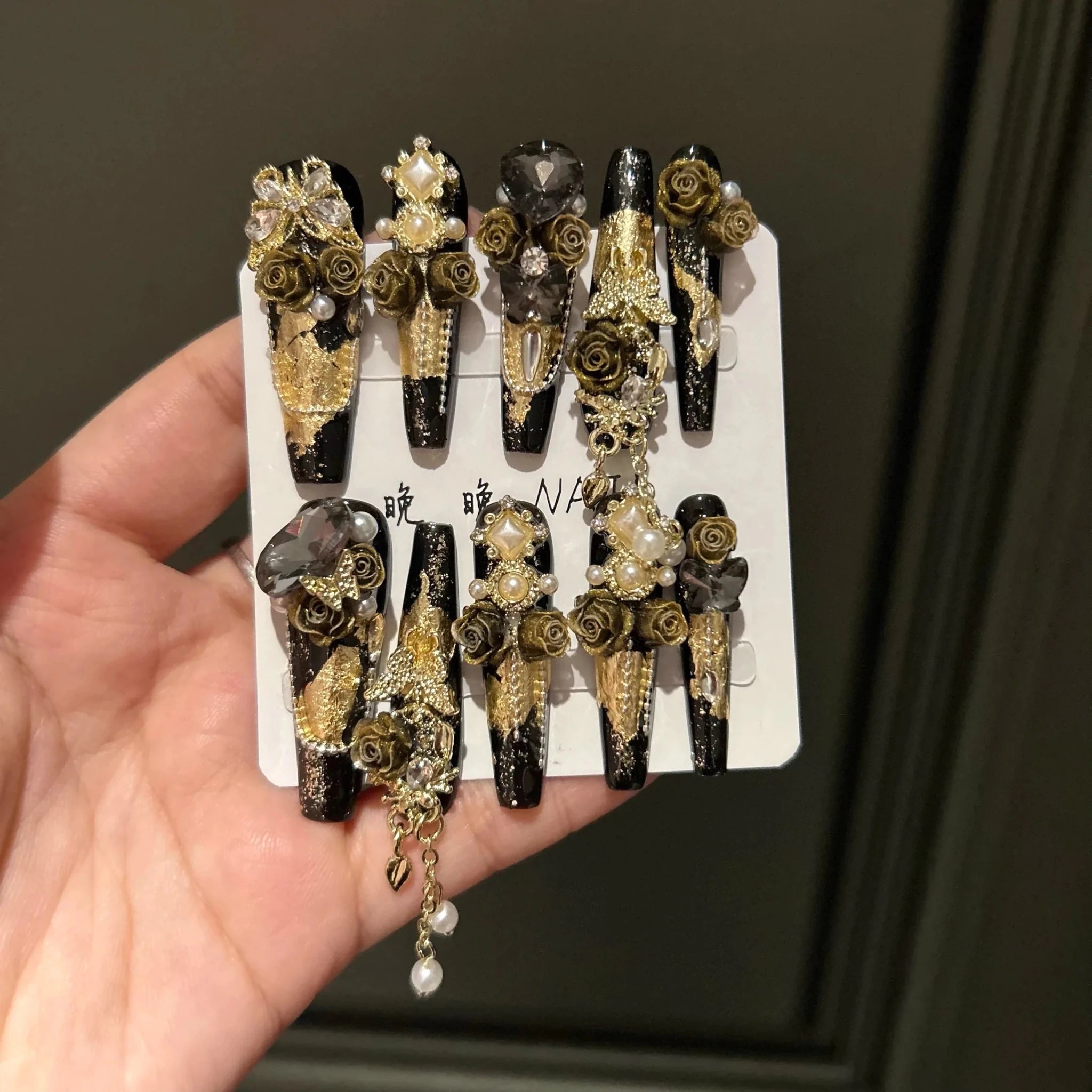 Black Gold Luxury Press - On Nails — Dark Glam Handmade Style in XS–L Sizes - Mzunye