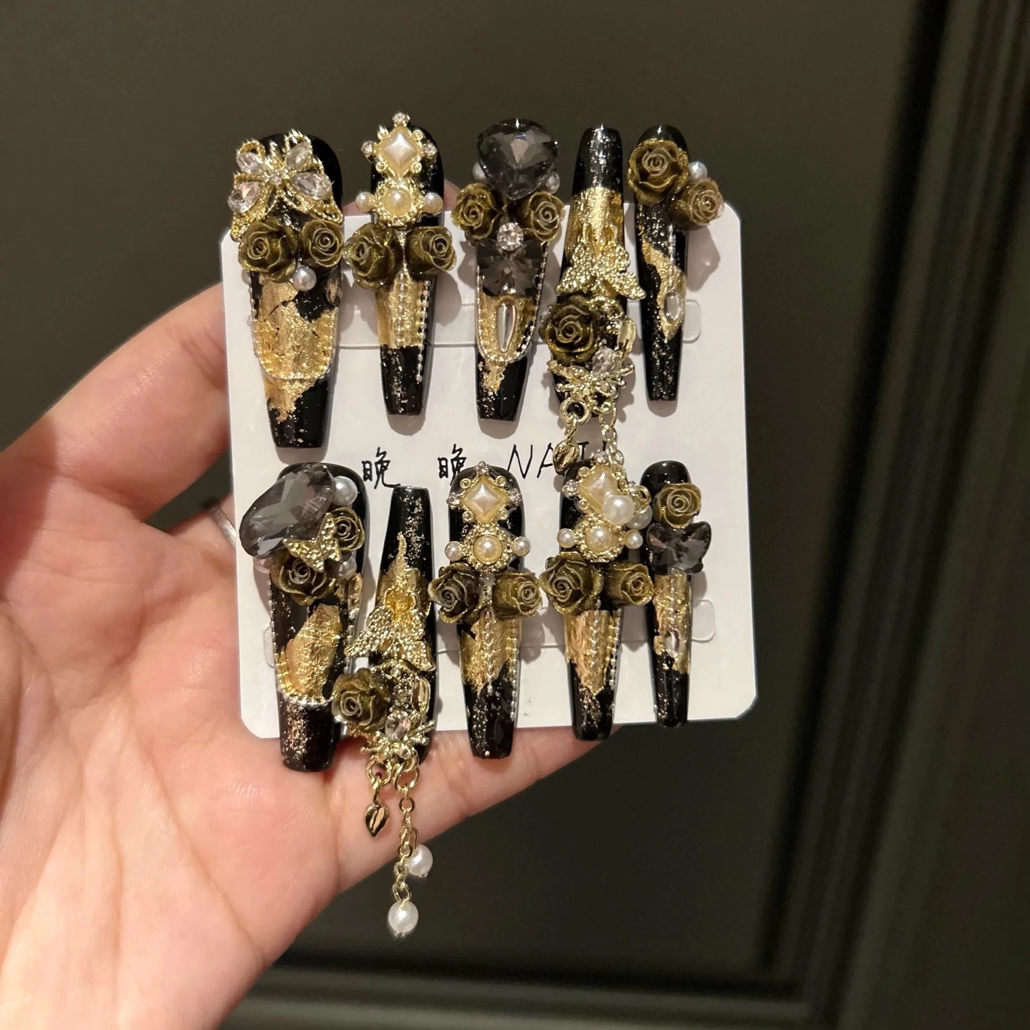 Black Gold Luxury Press - On Nails — Dark Glam Handmade Style in XS–L Sizes - Mzunye