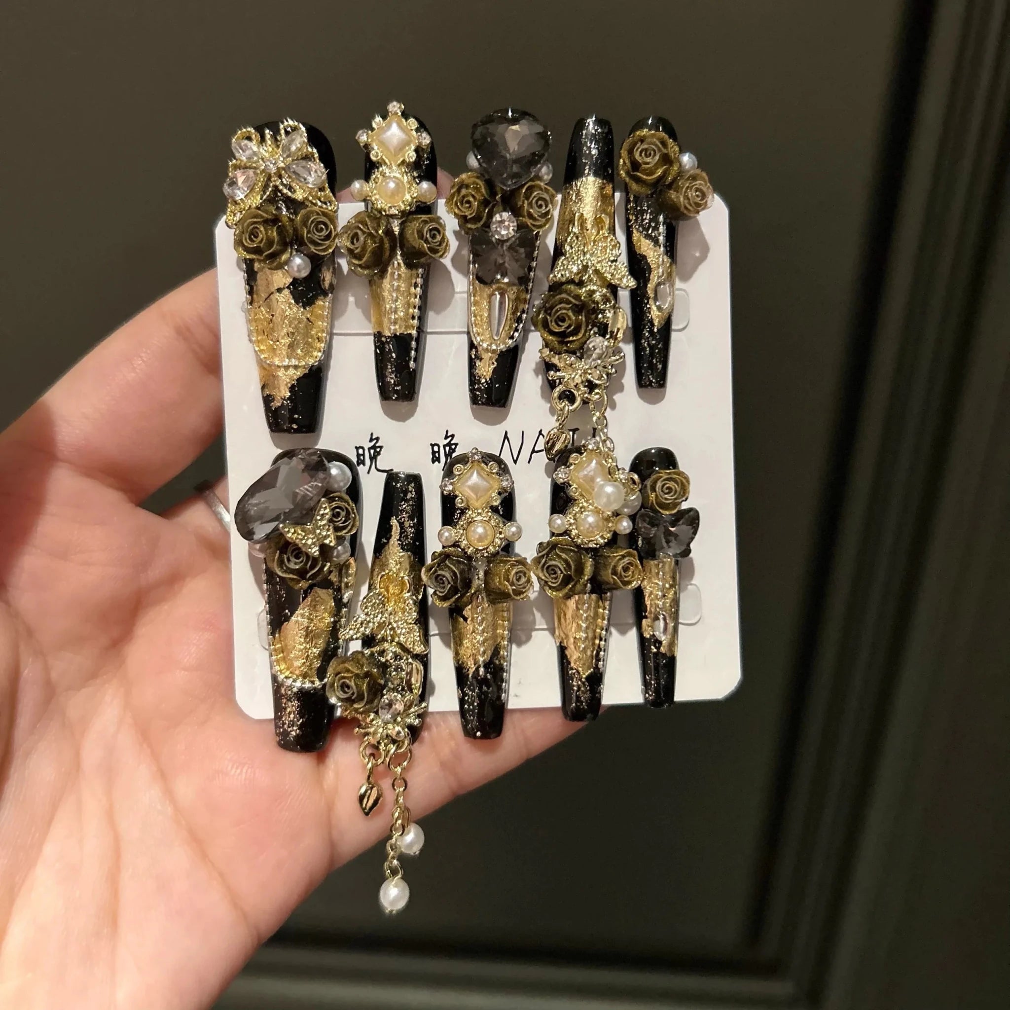 Black Gold Luxury Press - On Nails — Dark Glam Handmade Style in XS–L Sizes - Mzunye