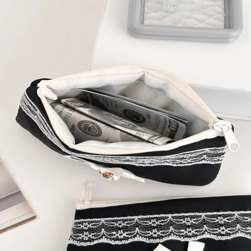 Black Lace Bow Makeup Bag — Large Capacity Korean Travel Cosmetic Organizer - Mzunye