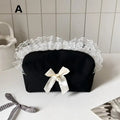 Black Lace Bow Makeup Bag — Large Capacity Korean Travel Cosmetic Organizer - Mzunye