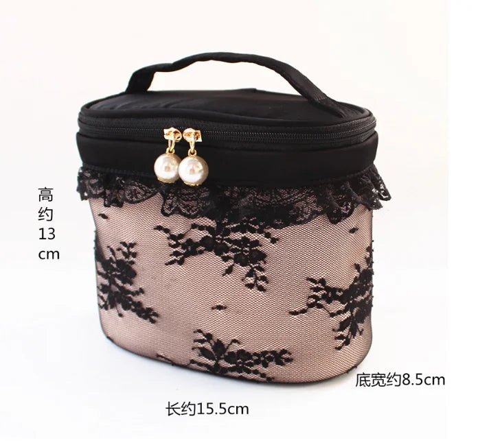 Black Lace Handheld Cosmetic Bag – Elegant Bow Makeup & Travel Organizer - Mzunye