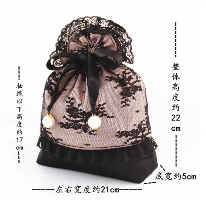 Black Lace Handheld Cosmetic Bag – Elegant Bow Makeup & Travel Organizer - Mzunye