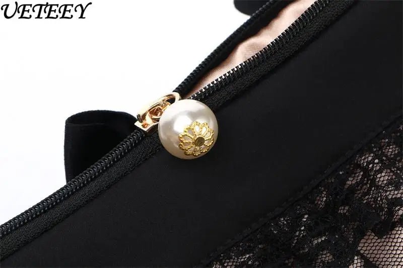 Black Lace Handheld Cosmetic Bag – Elegant Bow Makeup & Travel Organizer - Mzunye