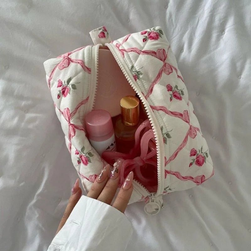 Bow Cosmetic Bag – Floral Makeup & Skincare Travel Organizer - Mzunye