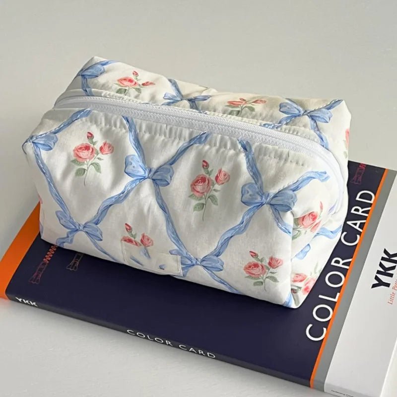 Bow Cosmetic Bag – Floral Makeup & Skincare Travel Organizer - Mzunye