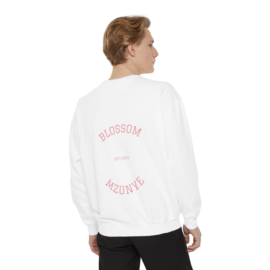 Butterfly Blossom Sweatshirt — Floral Vintage Moth Graphic with "BLOSSOM MZUNYE" Back Print - Mzunye