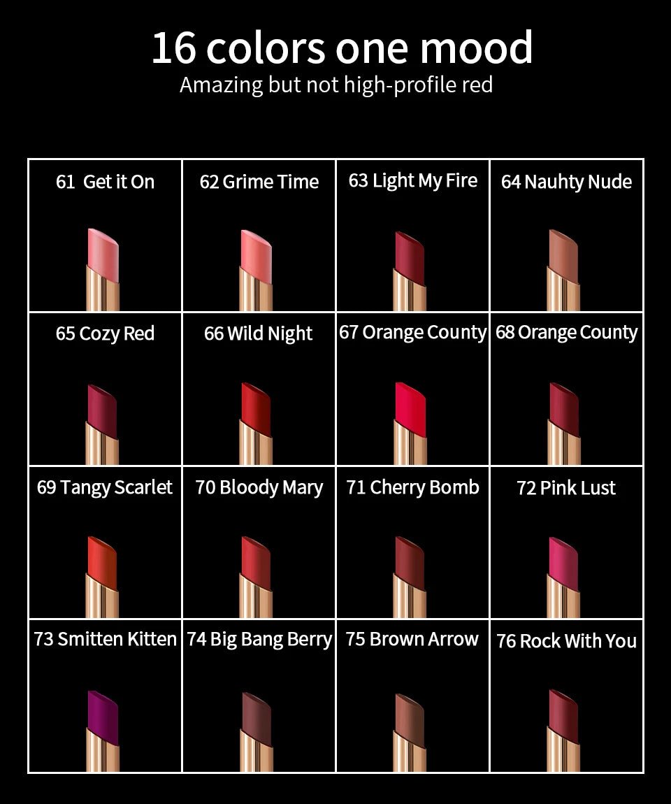 CHARMACY 16 Colors Waterproof Velvet Lipstick — Long-Lasting Matte Lip Makeup | Mzunye