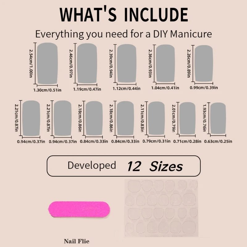 Chic Bow Tie Press - On Nails — Medium Long Glossy Beige Square Full Cover Acrylic Set - Mzunye