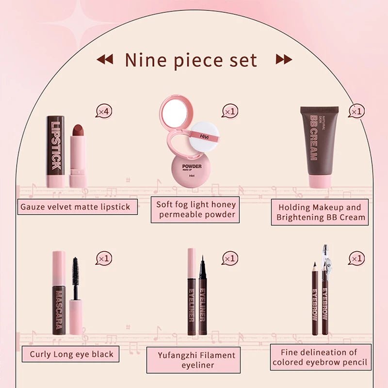 Christmas Makeup Gift Set — 9 Lipsticks, BB Cream, Mascara, Eyeliner & More - Mzunye