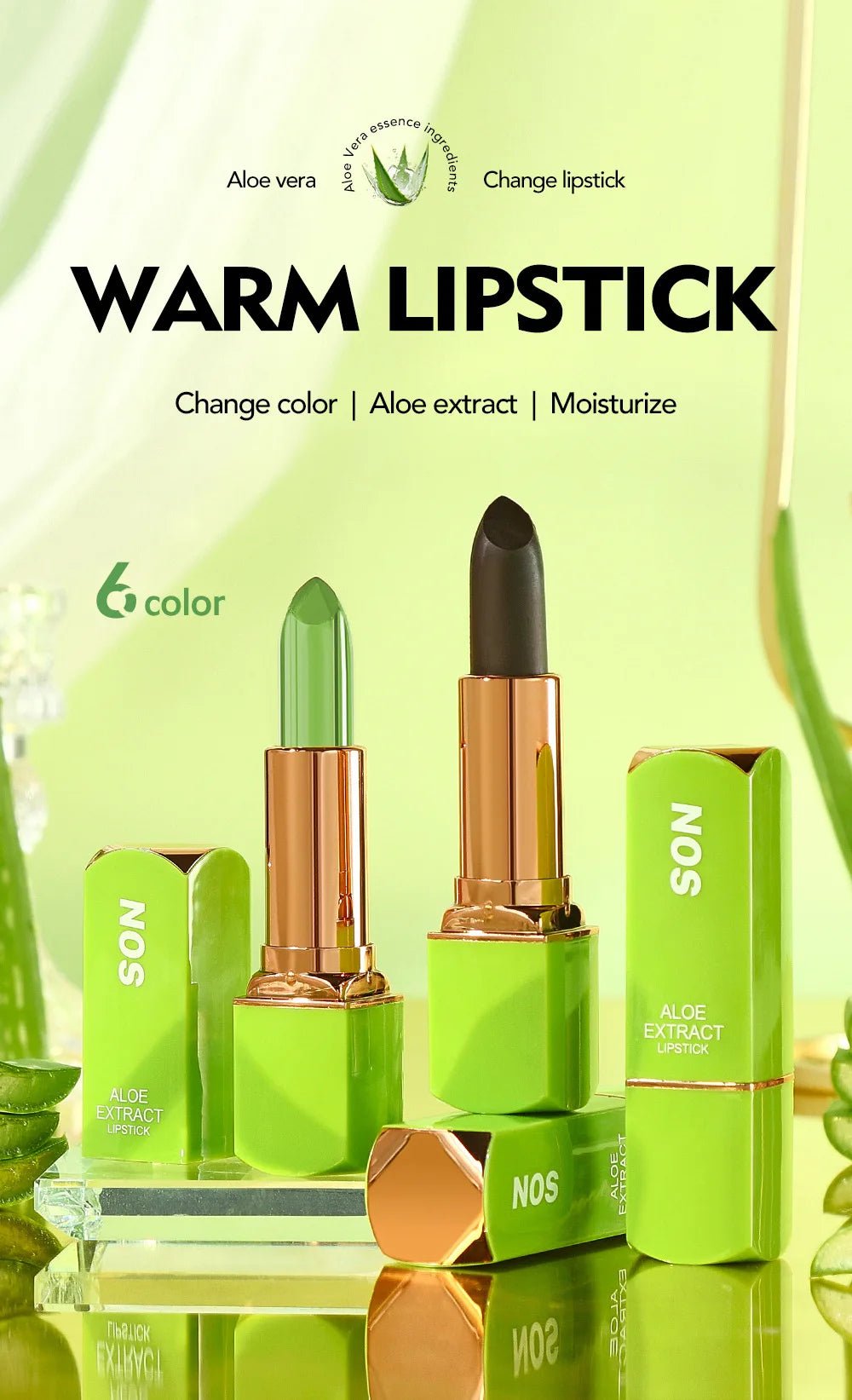 Colorful Natural Lip Gloss Lipstick — Waterproof Long - Lasting Non - Smudge Moisturizing Female Makeup in 6 Shades - Mzunye