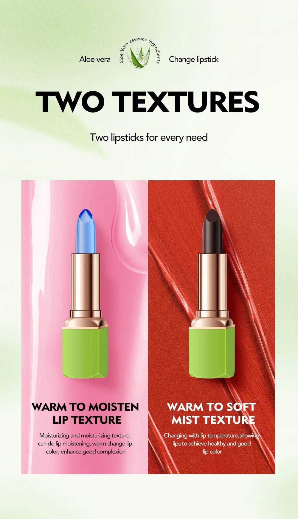 Colorful Natural Lip Gloss Lipstick — Waterproof Long - Lasting Non - Smudge Moisturizing Female Makeup in 6 Shades - Mzunye