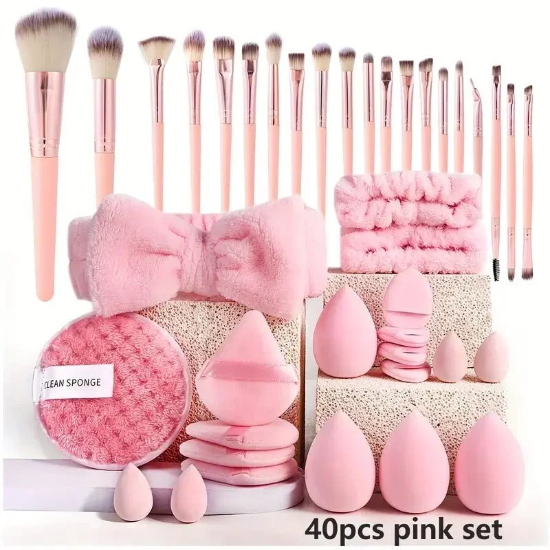 Complete Pink Makeup Brush Set — Soft Brushes & Beauty Blender Gift Set - Mzunye