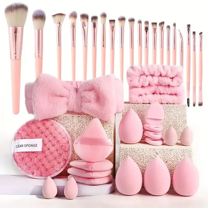 Complete Pink Makeup Brush Set — Soft Brushes & Beauty Blender Gift Set - Mzunye