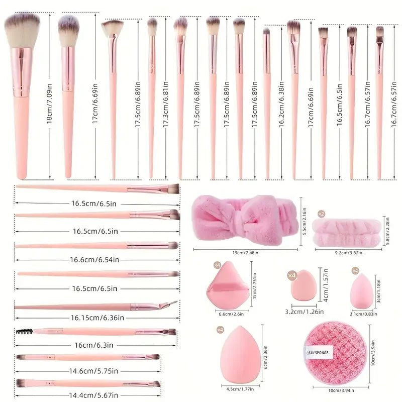 Complete Pink Makeup Brush Set — Soft Brushes & Beauty Blender Gift Set - Mzunye