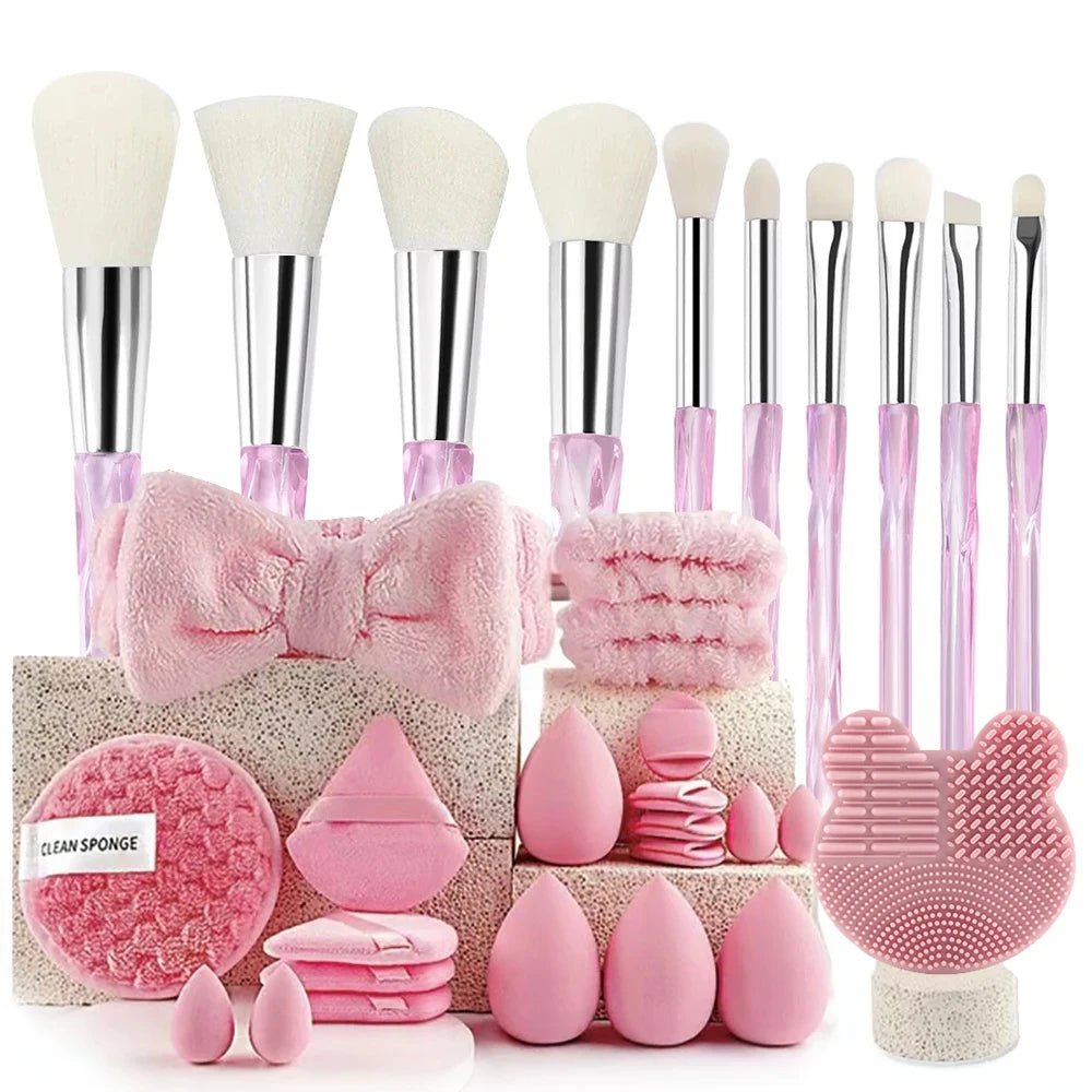 Complete Pink Makeup Brush Set — Soft Brushes & Beauty Blender Gift Set - Mzunye