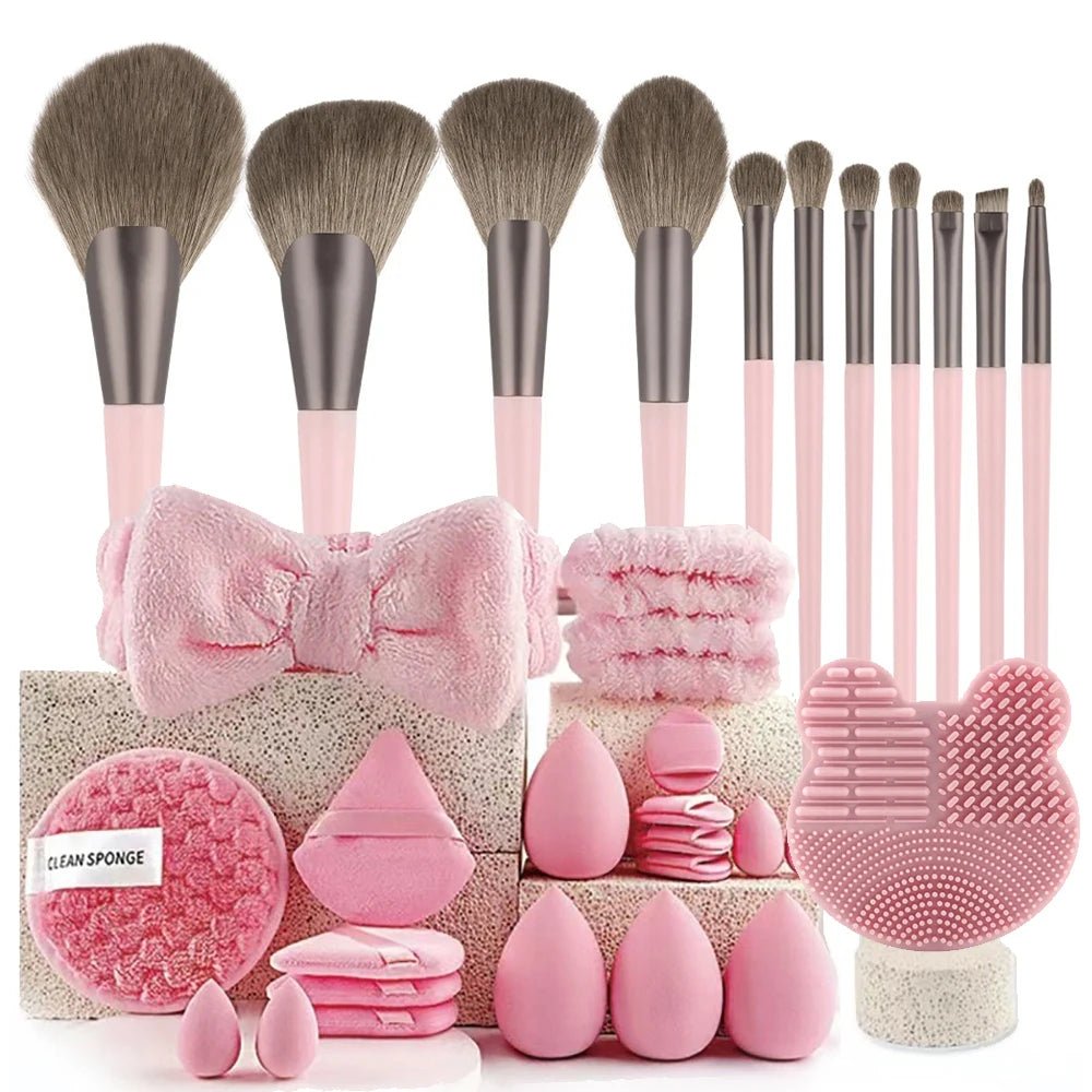 Complete Pink Makeup Brush Set — Soft Brushes & Beauty Blender Gift Set - Mzunye