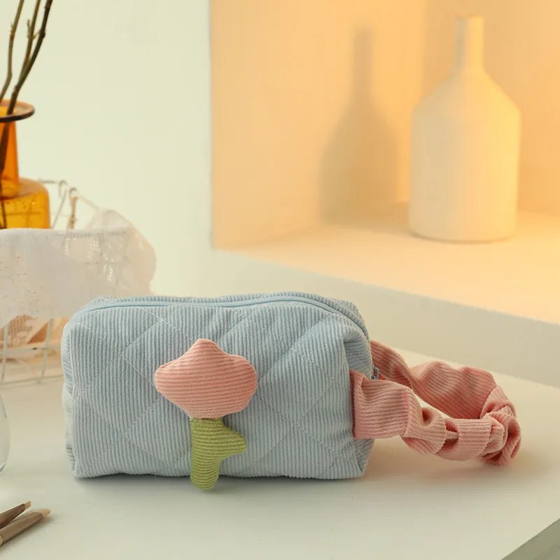 Corduroy Tulip Makeup Bag – Large Capacity Travel Cosmetic Organizer - Mzunye