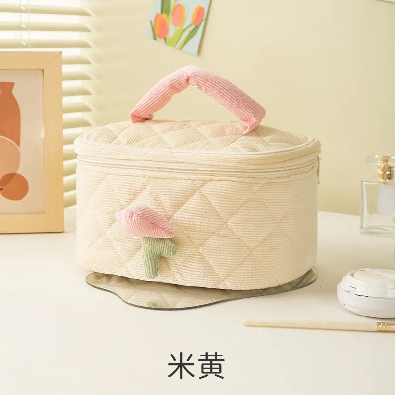 Corduroy Tulip Makeup Bag – Large Capacity Travel Cosmetic Organizer - Mzunye