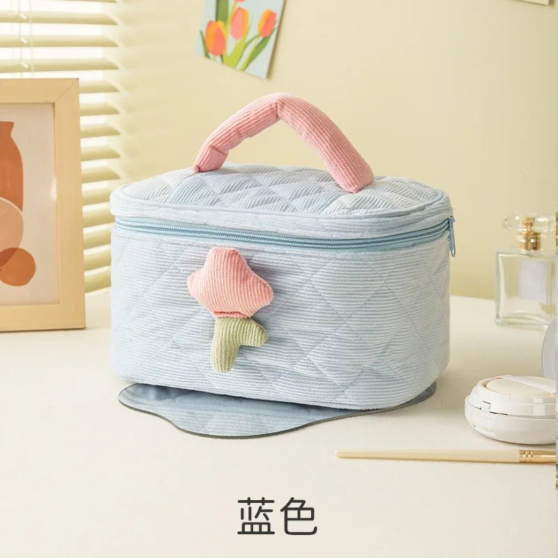 Corduroy Tulip Makeup Bag – Large Capacity Travel Cosmetic Organizer - Mzunye