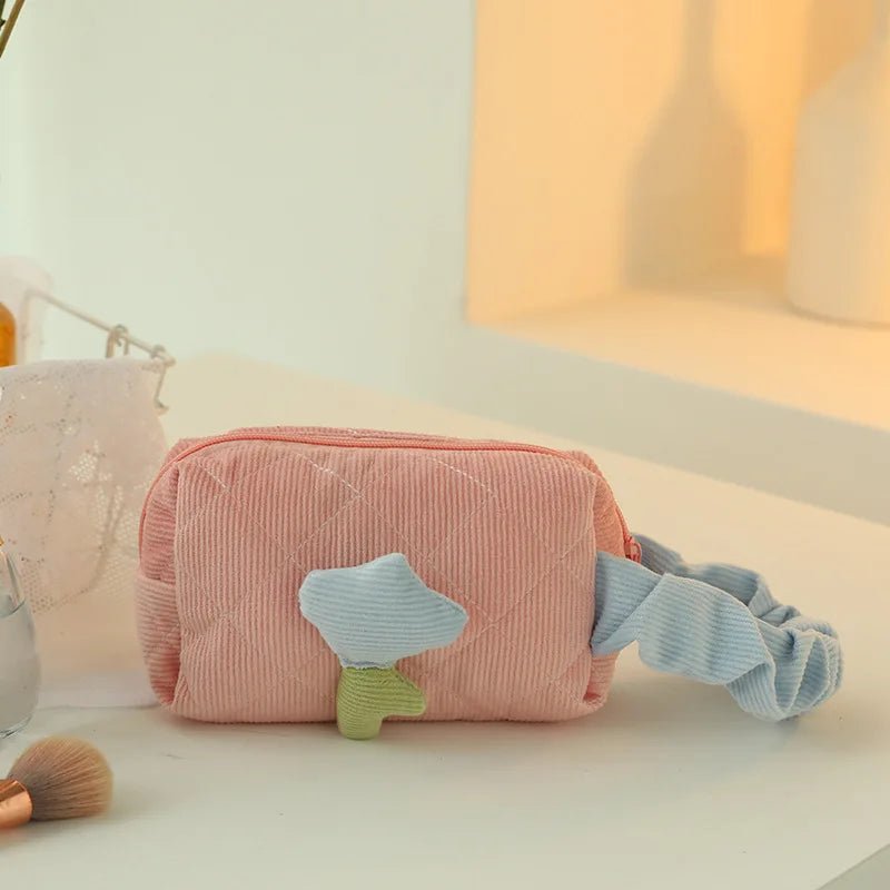 Corduroy Tulip Makeup Bag – Large Capacity Travel Cosmetic Organizer - Mzunye