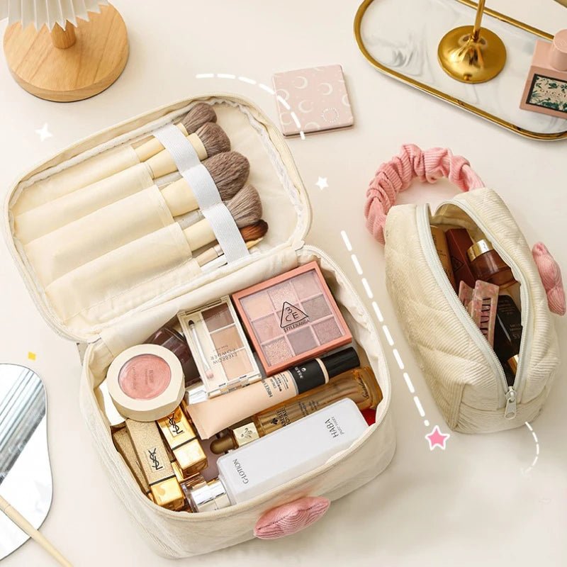 Corduroy Tulip Makeup Bag – Large Capacity Travel Cosmetic Organizer - Mzunye