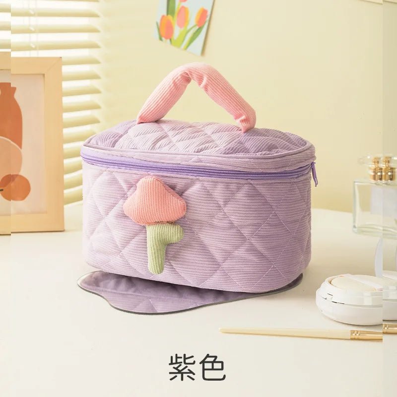 Corduroy Tulip Makeup Bag – Large Capacity Travel Cosmetic Organizer - Mzunye