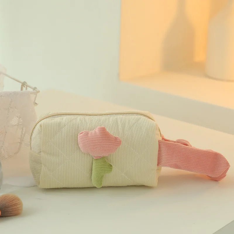 Corduroy Tulip Makeup Bag – Large Capacity Travel Cosmetic Organizer - Mzunye