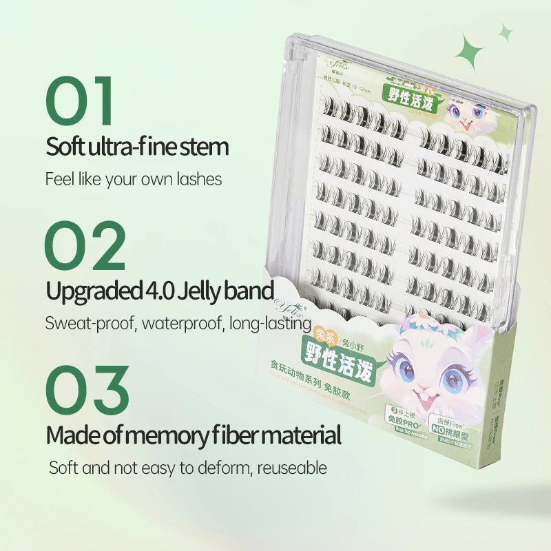DIY Cluster Eyelashes — Glue - Free Natural Manga Lashes Soft False Eyelashes for Daily Makeup - Mzunye