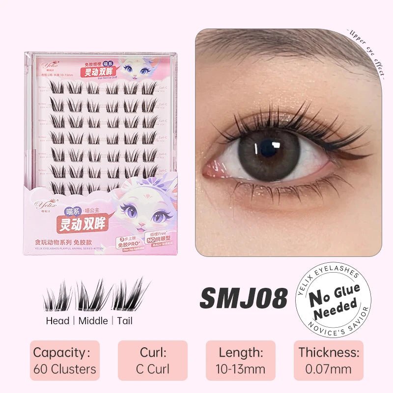 DIY Cluster Eyelashes — Glue - Free Natural Manga Lashes Soft False Eyelashes for Daily Makeup - Mzunye