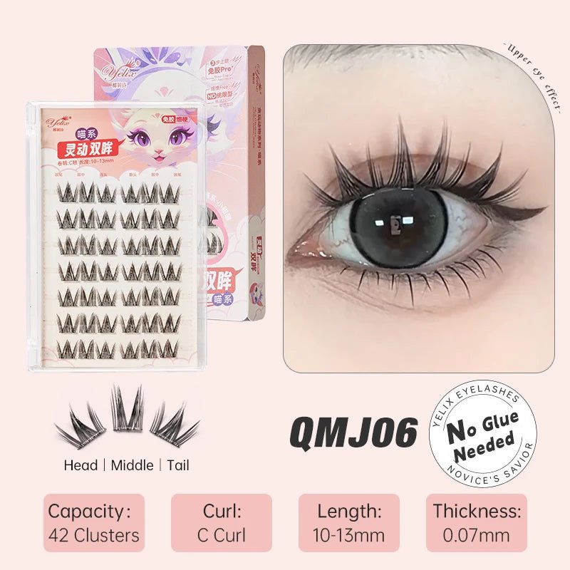 DIY Cluster Eyelashes — Glue - Free Natural Manga Lashes Soft False Eyelashes for Daily Makeup - Mzunye